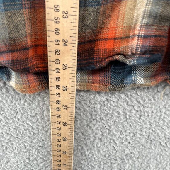 Angie Women's Flannel Top Size Small Plaid Buttoned Cropped Shacket blue orange - Picture 9 of 12